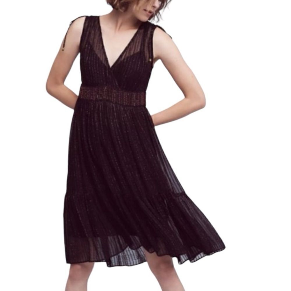FLOREAT ANTHROPOLOGIE Women's Metallic Stripe Annency Midi Dress Black Size 10